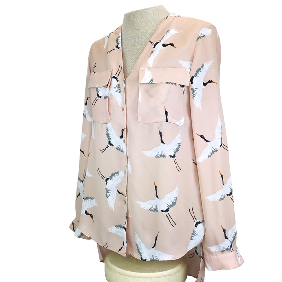Zara Tops - Zara Basic Bird Crane Blush Pink Blouse XS